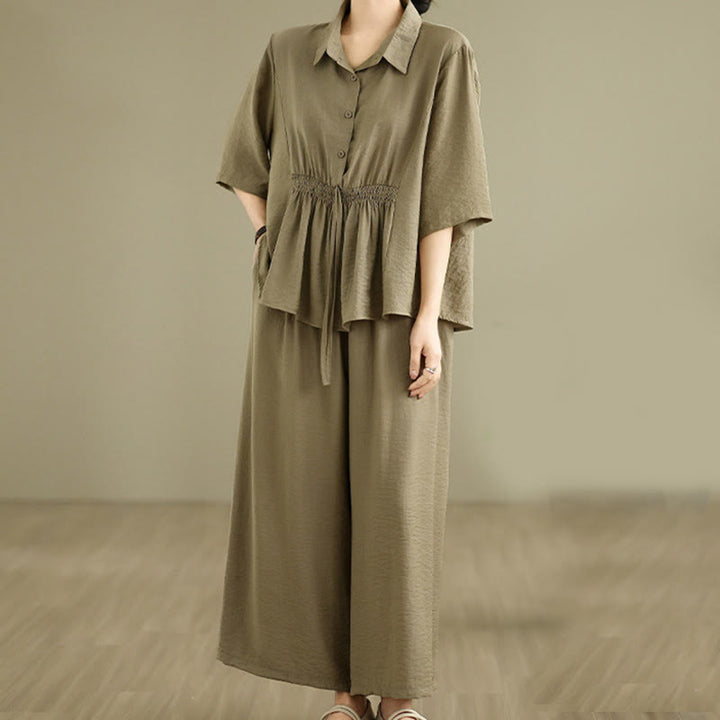 Buddha Stones 2点セット カジュアル レディース スタンドカラー シャツ ゆったりパンツ 瞑想服 セット - image 13