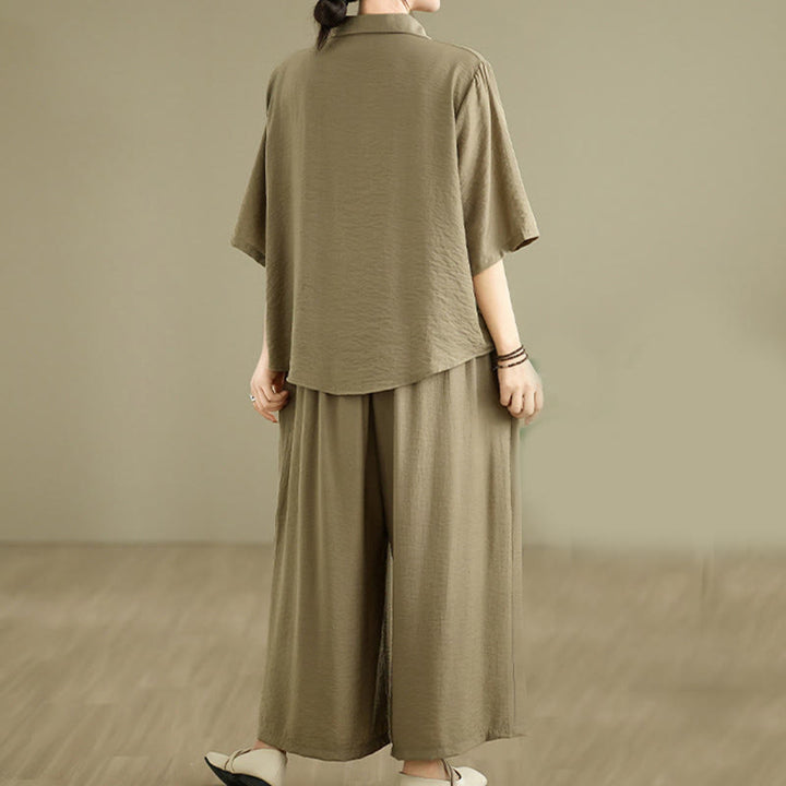 Buddha Stones 2点セット カジュアル レディース スタンドカラー シャツ ゆったりパンツ 瞑想服 セット - image 15