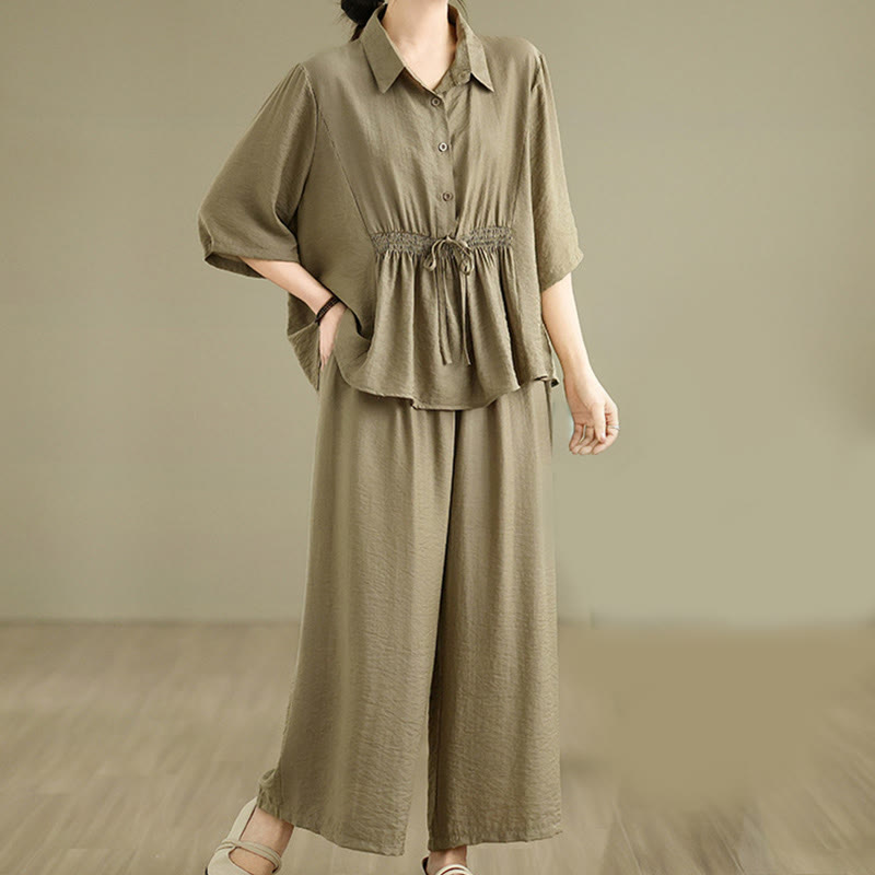 Buddha Stones 2点セット カジュアル レディース スタンドカラー シャツ ゆったりパンツ 瞑想服 セット - image 17