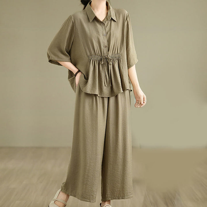 Buddha Stones 2点セット カジュアル レディース スタンドカラー シャツ ゆったりパンツ 瞑想服 セット - image 17