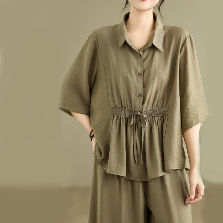 Buddha Stones 2点セット カジュアル レディース スタンドカラー シャツ ゆったりパンツ 瞑想服 セット - image 17