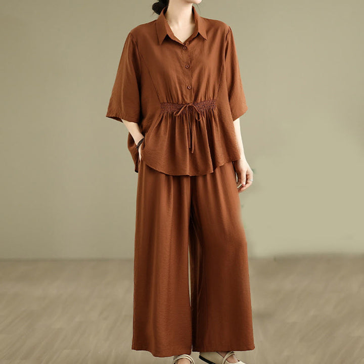 Buddha Stones 2点セット カジュアル レディース スタンドカラー シャツ ゆったりパンツ 瞑想服 セット - image 11