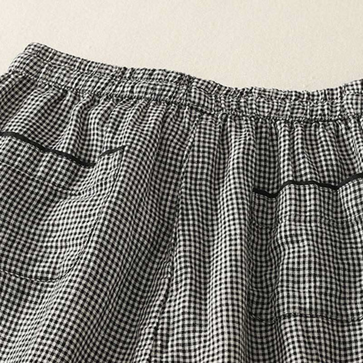 Buddha Stonesチェック柄 ドローストリング レディース コットンリネン ハーレムパンツ ポケット付き - image 3