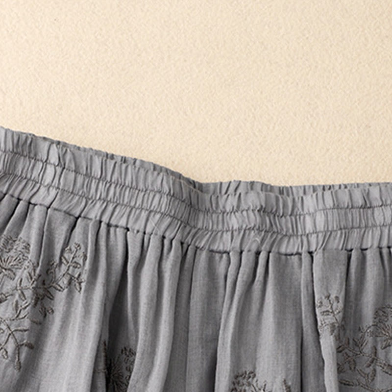 Buddha Stones刺繍柄レディースコットンリネンハーレムパンツ（ポケット付き） - image 1