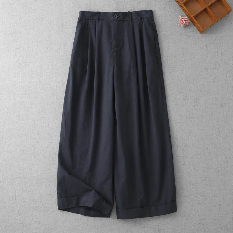 Buddha Stonesカジュアル 無地 ハイウエスト レディース ポリエステル 7-8丈 ワイドレッグパンツ ポケット付き - ミッドナイトブルー - US14、 UK/AU18、 EU46 (2XL) - image 1