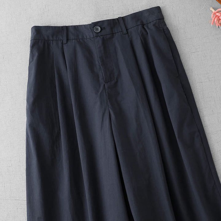 Buddha Stonesカジュアル 無地 ハイウエスト レディース ポリエステル 7-8丈 ワイドレッグパンツ ポケット付き - image 1