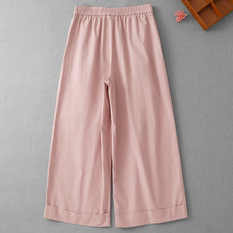 Buddha Stonesカジュアル 無地 ハイウエスト レディース ポリエステル 7-8丈 ワイドレッグパンツ ポケット付き - image 6