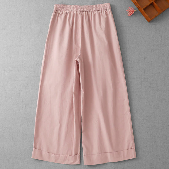 Buddha Stonesカジュアル 無地 ハイウエスト レディース ポリエステル 7-8丈 ワイドレッグパンツ ポケット付き - image 6