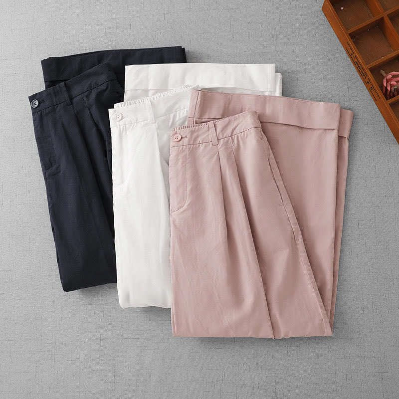 Buddha Stonesカジュアル 無地 ハイウエスト レディース ポリエステル 7-8丈 ワイドレッグパンツ ポケット付き - image 21