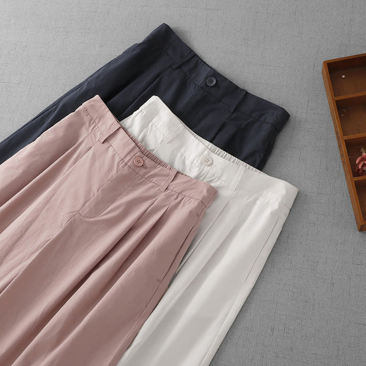 Buddha Stonesカジュアル 無地 ハイウエスト レディース ポリエステル 7-8丈 ワイドレッグパンツ ポケット付き - image 20