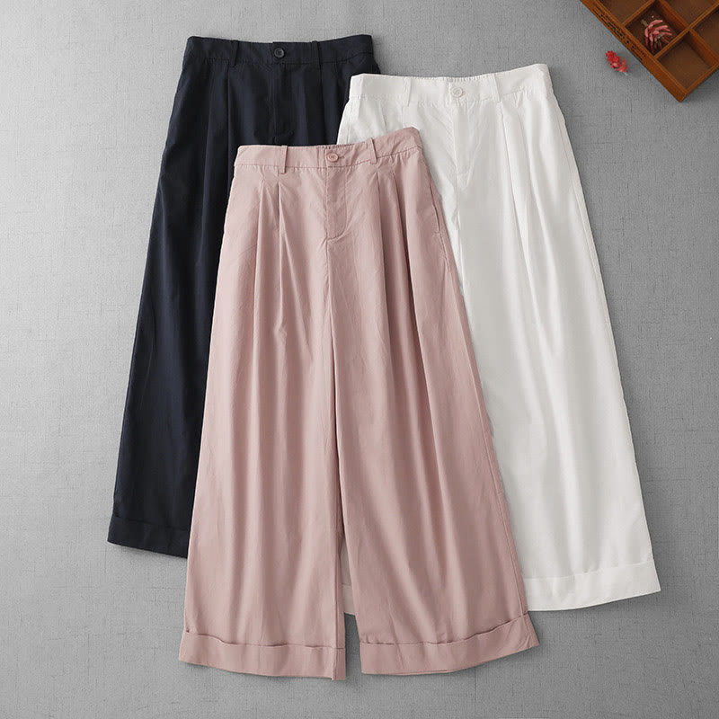 Buddha Stonesカジュアル 無地 ハイウエスト レディース ポリエステル 7-8丈 ワイドレッグパンツ ポケット付き - image 18