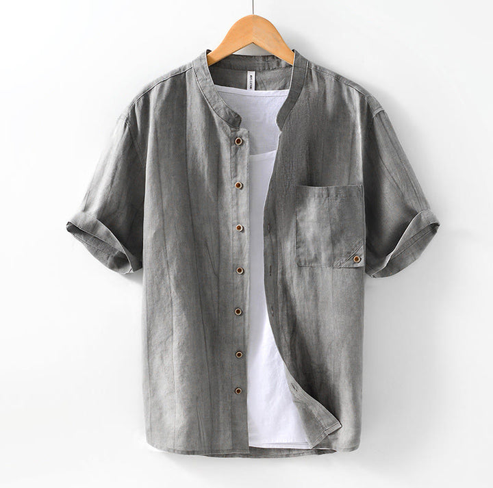 Buddha Stonesサマーボタン 半袖 ラミー リネン コットン メンズシャツ - ダークグレー - US/UK/AU42、 EU52 (3XL) - image 1