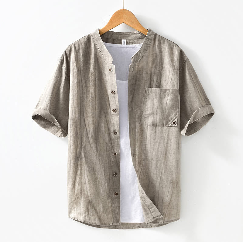 Buddha Stonesサマーボタン 半袖 ラミー リネン コットン メンズシャツ - 小麦 - US/UK/AU42、 EU52 (3XL) - image 16
