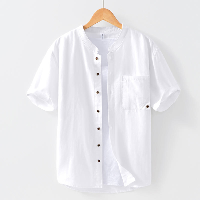 Buddha Stonesサマーボタン 半袖 ラミー リネン コットン メンズシャツ - 白 - US/UK/AU42、 EU52 (3XL) - image 8