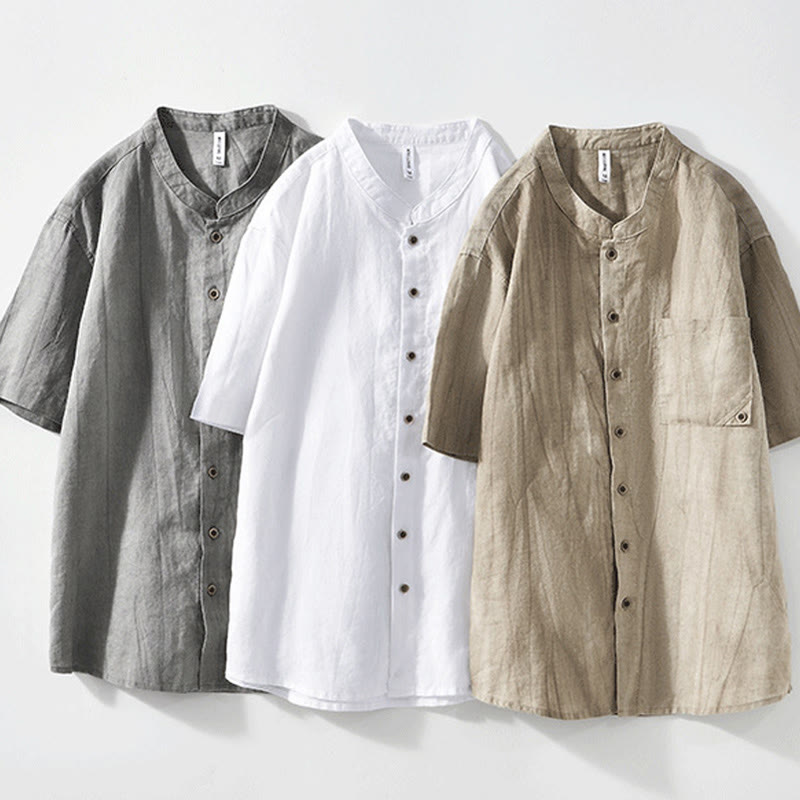 Buddha Stonesサマーボタン 半袖 ラミー リネン コットン メンズシャツ - image 2