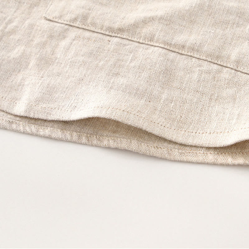 Buddha Stones無地 夏 半袖 ボタン リネン メンズ シャツ ポケット付き - image 7