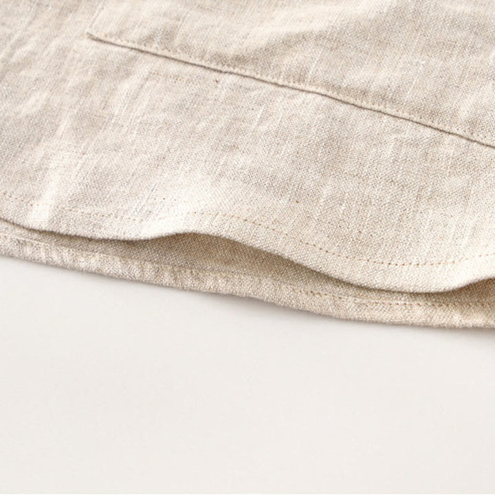 Buddha Stones無地 夏 半袖 ボタン リネン メンズ シャツ ポケット付き - image 7