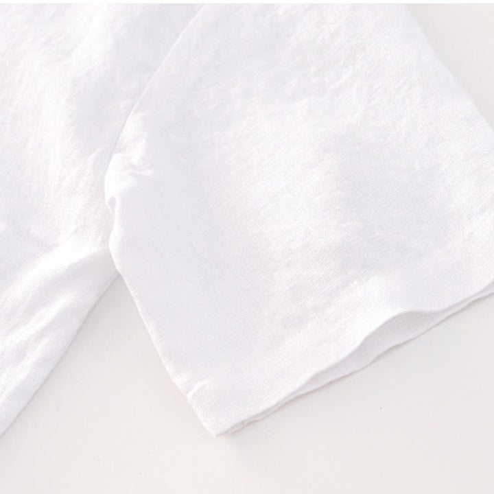 Buddha Stones無地 夏 半袖 ボタン リネン メンズ シャツ ポケット付き - image 11