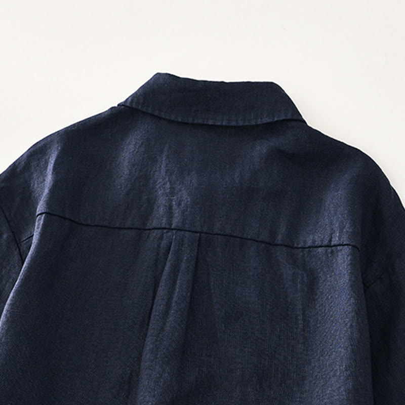 Buddha Stones無地 夏 半袖 ボタン リネン メンズ シャツ ポケット付き - image 17