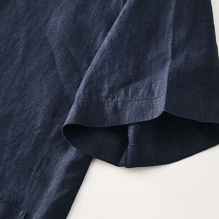 Buddha Stones無地 夏 半袖 ボタン リネン メンズ シャツ ポケット付き - image 20