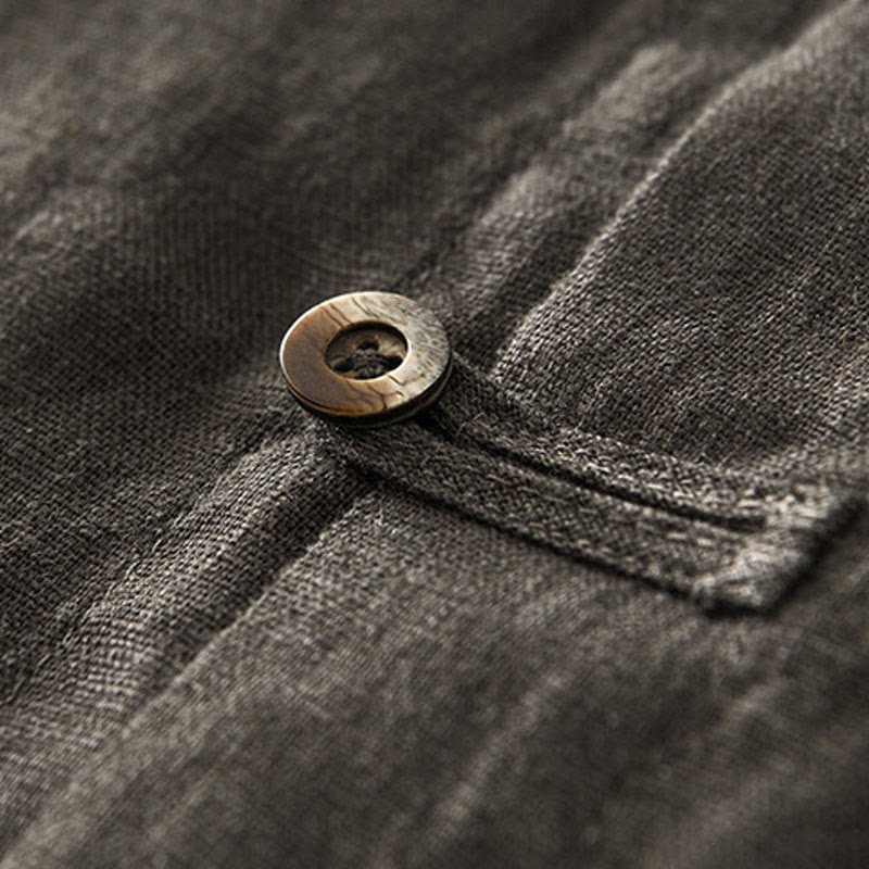 Buddha Stones無地 夏 半袖 ボタン リネン メンズ シャツ ポケット付き - image 25