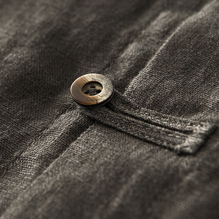 Buddha Stones無地 夏 半袖 ボタン リネン メンズ シャツ ポケット付き - image 25