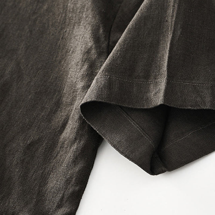 Buddha Stones無地 夏 半袖 ボタン リネン メンズ シャツ ポケット付き - image 27