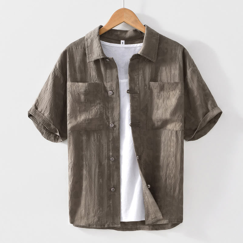 Buddha Stones夏用 半袖 ボタン メンズ シャツ ポケット2つ付き - タン - US/UK/AU42、 EU52 (3XL) - image 19