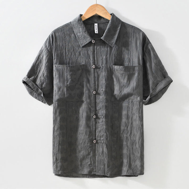Buddha Stones夏用 半袖 ボタン メンズ シャツ ポケット2つ付き - image 3