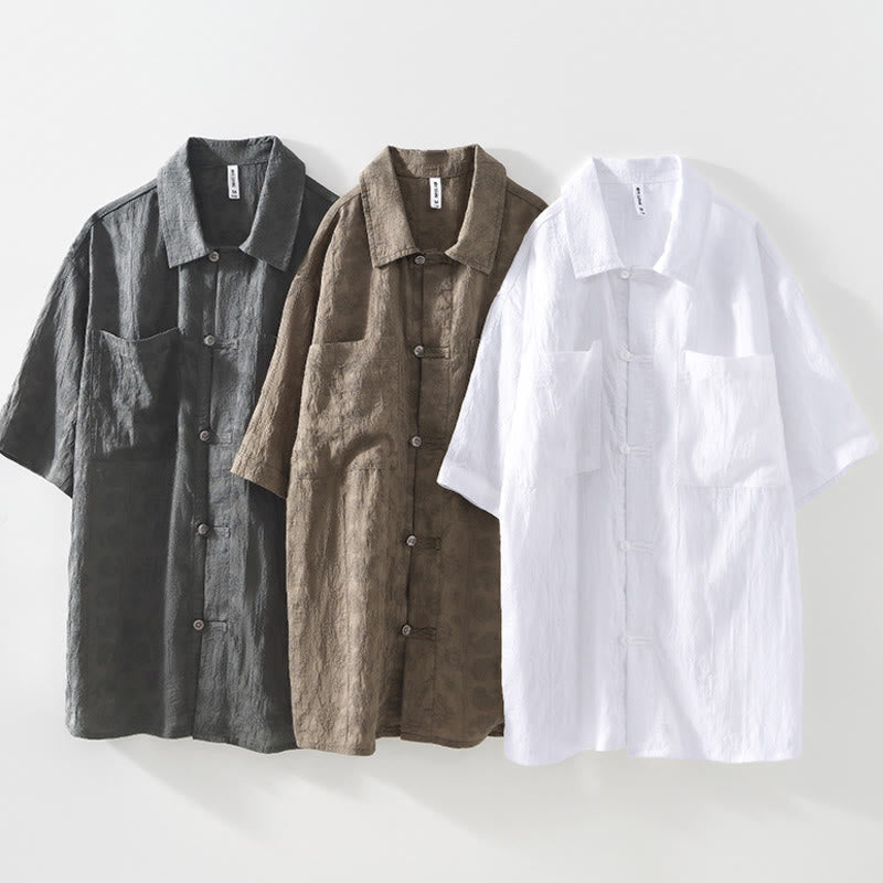Buddha Stones夏用 半袖 ボタン メンズ シャツ ポケット2つ付き - image 2