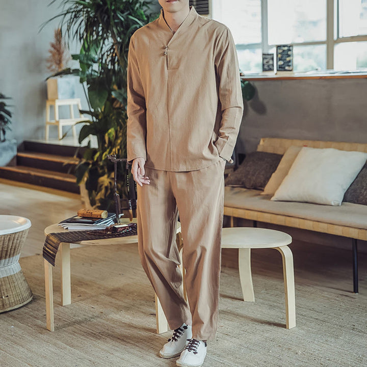 Buddha Stonesコットンシャツ 足首丈パンツ ポケット付き メンズ 瞑想用クロスセット 2点セット - タン - US/UK/AU46、 EU56 (5XL) - image 27