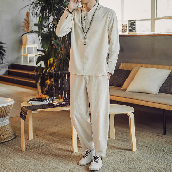 Buddha Stonesコットンシャツ 足首丈パンツ ポケット付き メンズ 瞑想用クロスセット 2点セット - image 1