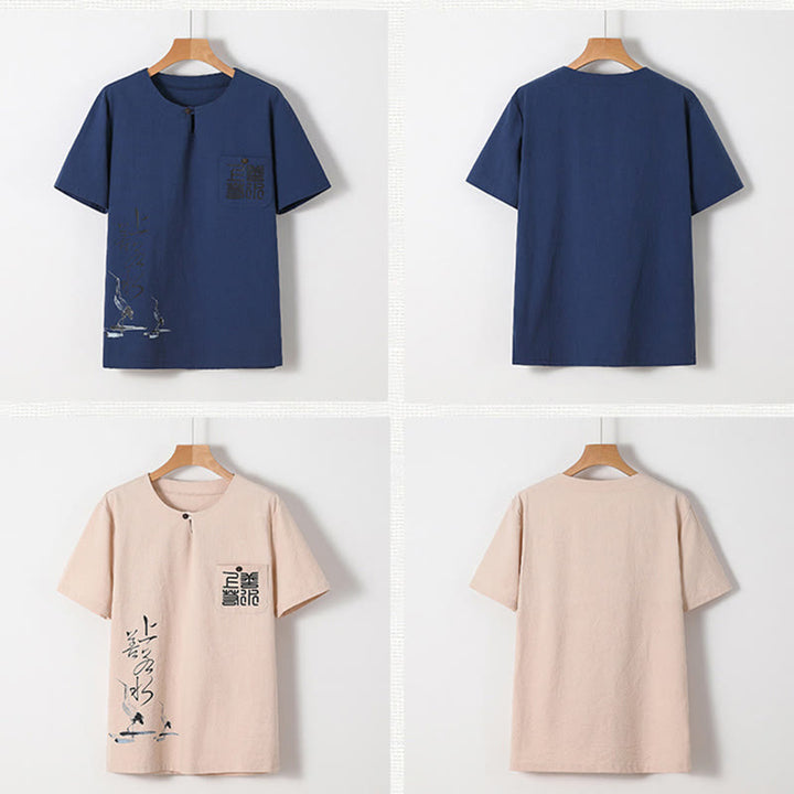 Buddha Stones2点セット 漢字鶴柄 コットンシャツパンツ ポケット付き メンズ 瞑想用布セット - image 3