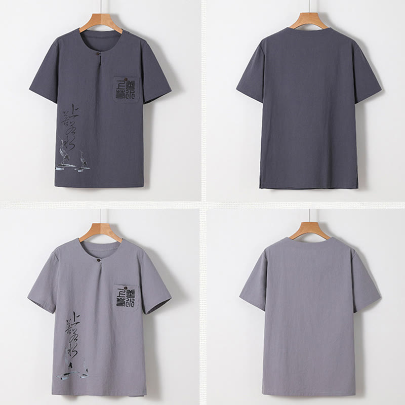 Buddha Stones2点セット 漢字鶴柄 コットンシャツパンツ ポケット付き メンズ 瞑想用布セット - image 29