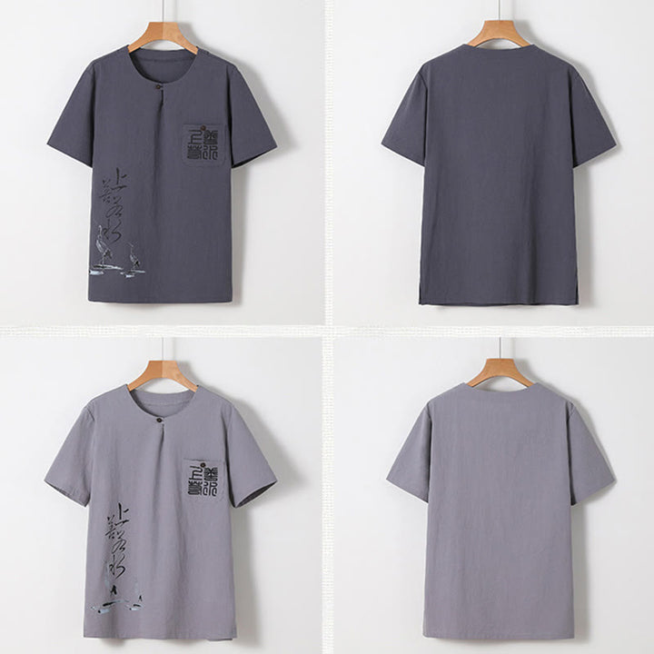 Buddha Stones2点セット 漢字鶴柄 コットンシャツパンツ ポケット付き メンズ 瞑想用布セット - image 29