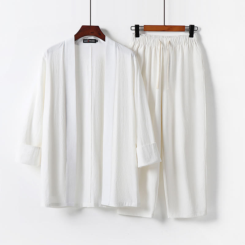 Buddha Stonesコットン着物 アンクル丈パンツ メンズ 瞑想用 布セット 2点セット - 白 - US/UK/AU54、 EU64 (9XL) - image 3