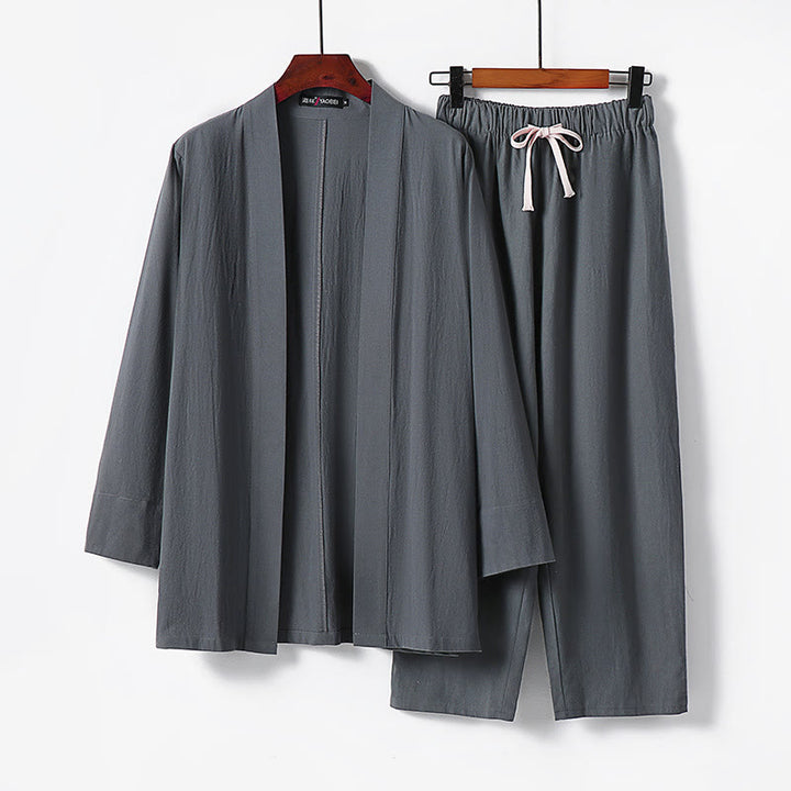 Buddha Stonesコットン着物 アンクル丈パンツ メンズ 瞑想用 布セット 2点セット - グレー - US/UK/AU54、 EU64 (9XL) - image 1