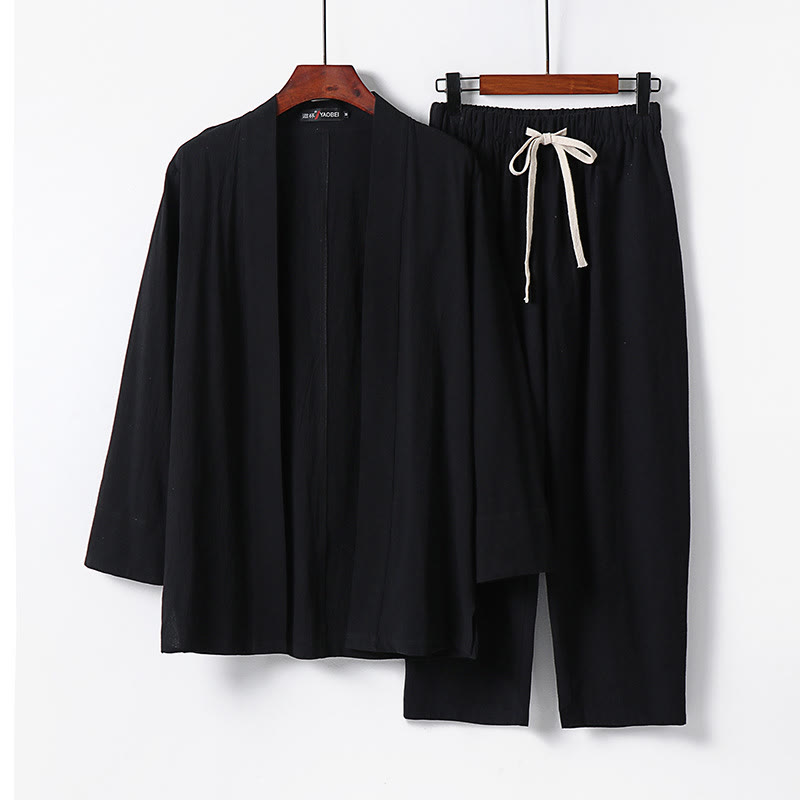 Buddha Stonesコットン着物 アンクル丈パンツ メンズ 瞑想用 布セット 2点セット - 黒 - US/UK/AU54、 EU64 (9XL) - image 7