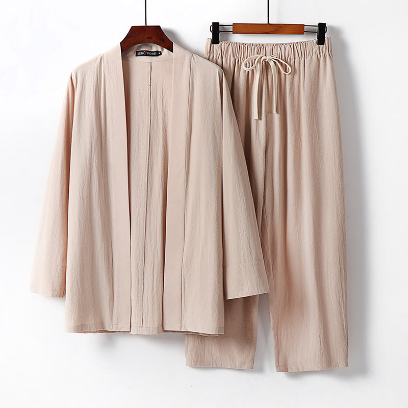 Buddha Stonesコットン着物 アンクル丈パンツ メンズ 瞑想用 布セット 2点セット - 小麦 - US/UK/AU54、 EU64 (9XL) - image 9