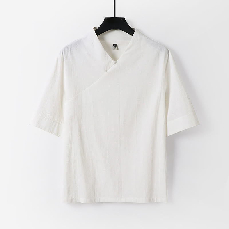 Buddha Stones 2点 Vネック コットン 半袖シャツ パンツ ポケット付き メンズ 瞑想用クロスセット - image 5