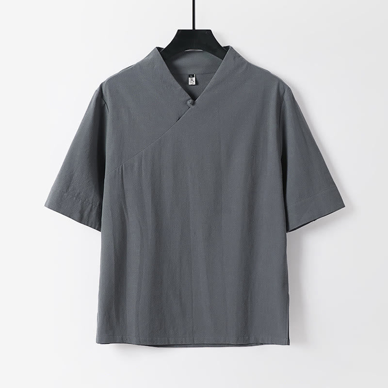 Buddha Stones 2点 Vネック コットン 半袖シャツ パンツ ポケット付き メンズ 瞑想用クロスセット - image 8