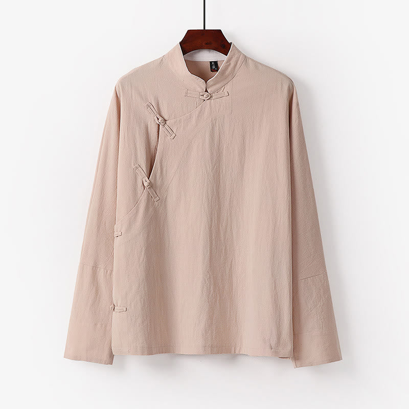 Buddha Stonesヴィンテージプレーンチャイニーズフロッグボタンコットン長袖メンズシャツ - 小麦 - US/UK/AU50、 EU60 (7XL) - image 5