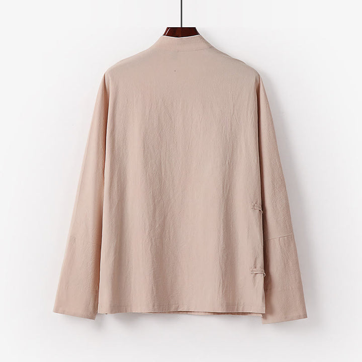 Buddha Stonesヴィンテージプレーンチャイニーズフロッグボタンコットン長袖メンズシャツ - image 5