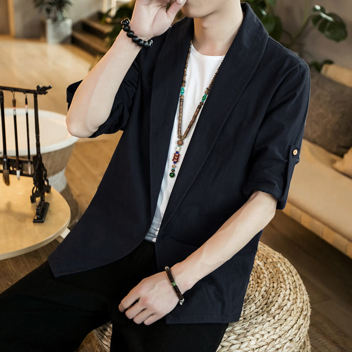 Buddha Stonesヴィンテージ プレーンラペル オープンフロントジャケット コットン メンズ 着物 - image 19