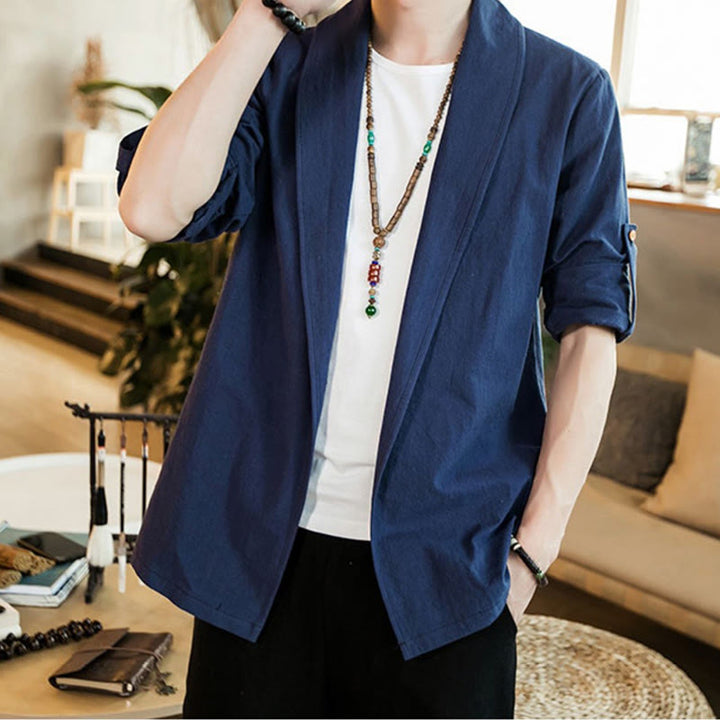 Buddha Stonesヴィンテージ プレーンラペル オープンフロントジャケット コットン メンズ 着物 - image 4