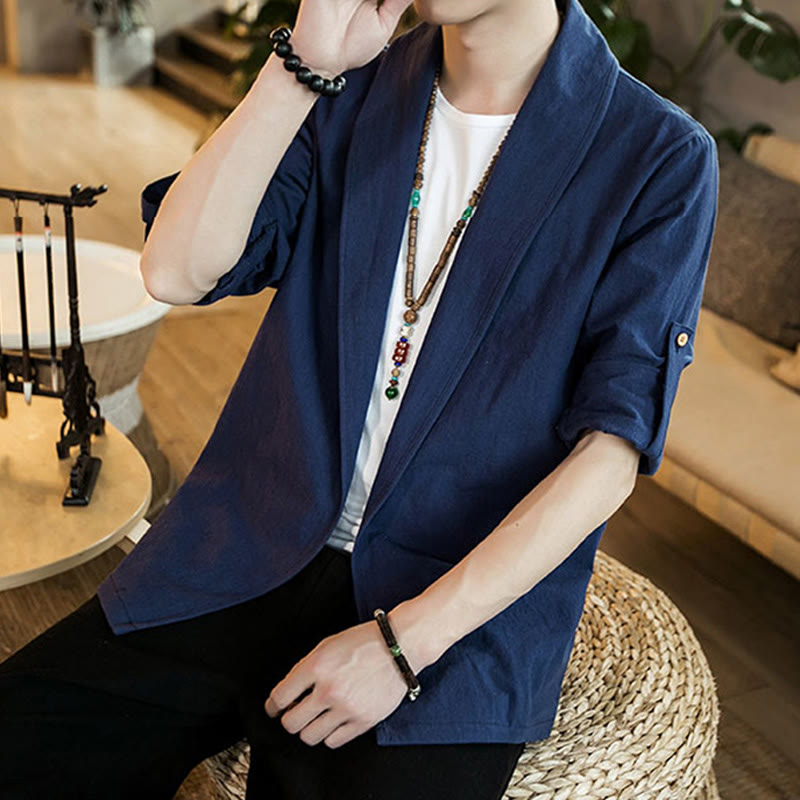 Buddha Stonesヴィンテージ プレーンラペル オープンフロントジャケット コットン メンズ 着物 - image 7