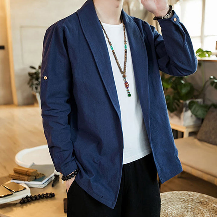 Buddha Stonesヴィンテージ プレーンラペル オープンフロントジャケット コットン メンズ 着物 - image 5