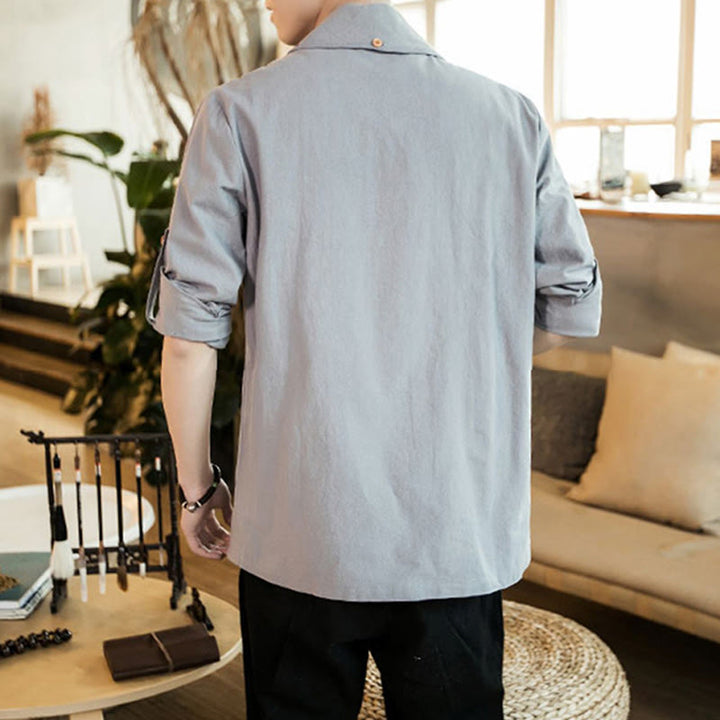 Buddha Stonesヴィンテージ プレーンラペル オープンフロントジャケット コットン メンズ 着物 - image 10