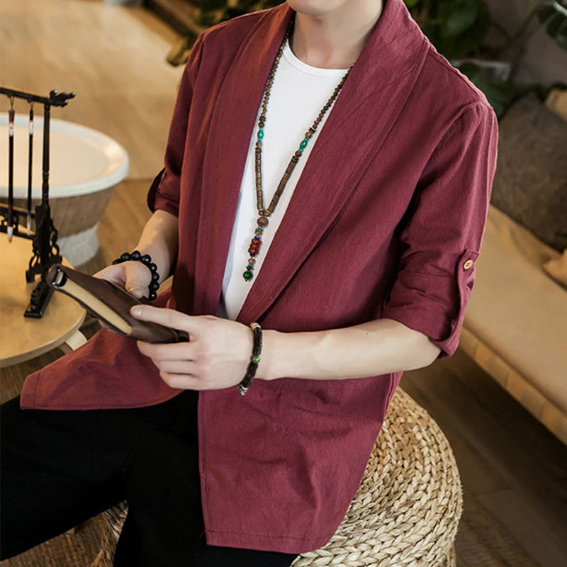 Buddha Stonesヴィンテージ プレーンラペル オープンフロントジャケット コットン メンズ 着物 - image 21