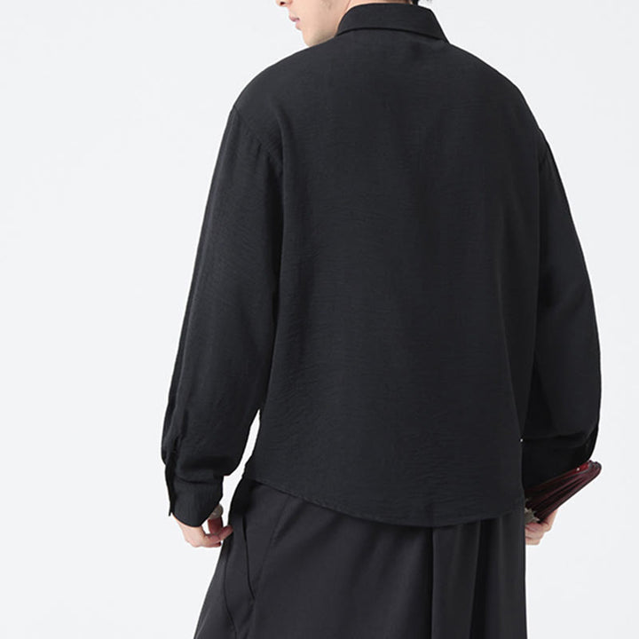 Buddha Stones無地ボタン スタンドカラー 長袖 メンズ コットンシャツ - image 21